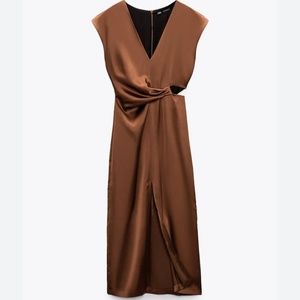 Zara brown satin cutout dress- Medium